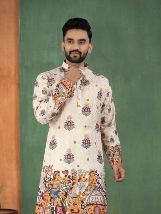 Exclusive Party Wear Rayon Embroidered Printed Men's Kurta Collection