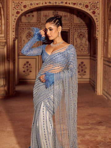 Bollywood BlockBuster Heavy Mono Net Saree with Sequence Embroidery Work
