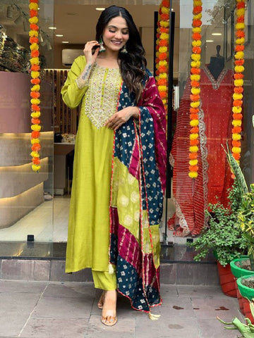 Radiance Florent Viscose Chanderi Kurta With Multi Color Jacquard Dupatta Set