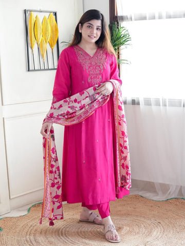 Rani Color Heavy Viscose Chanderi Kurta Set For Women