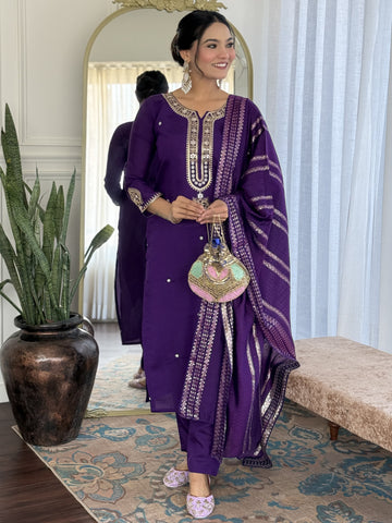 Timeless Beauty Viscose Chanderi Set Paired With Jacquard Dupatta For Women