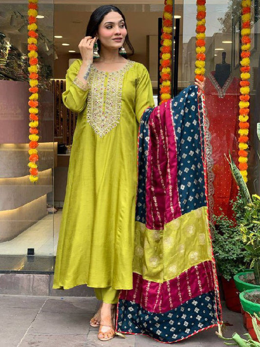 Radiance Florent Viscose Chanderi Kurta With Multi Color Jacquard Dupatta Set
