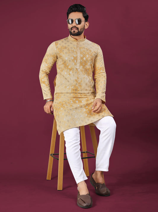 Heavy Chikankari Viscose Rayon Kurta & Cotton Pajama Set for Men