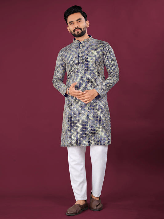 Lucknowi Chikankari Men's Kurta Set - Viscose Rayon & Cotton Pajama