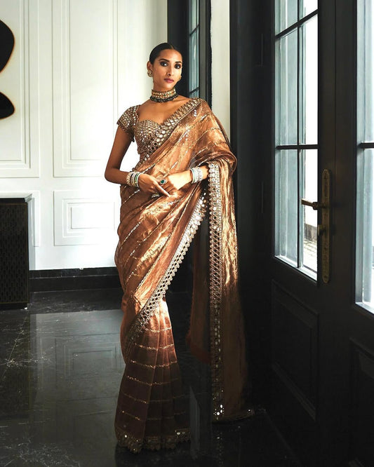 Copper Elegance Organza Saree For Women
