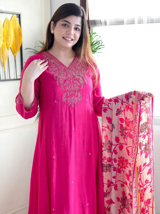 Rani Color Heavy Viscose Chanderi Kurta Set For Women