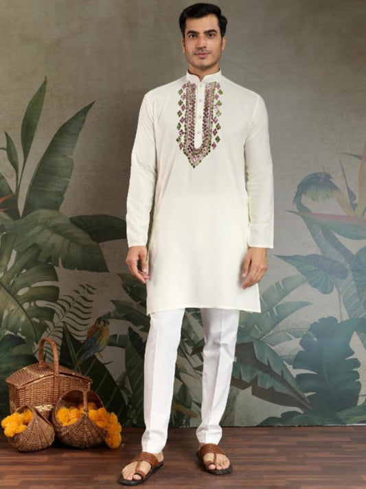 Exclusive Mens Kurta Viscose Rayon Embroidered Work with Dupatta Foil Print Collection