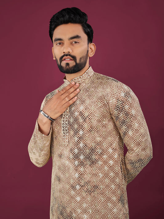 Men's Chikankari Lucknowi Viscose Rayon Kurta Set with Cotton Pajama