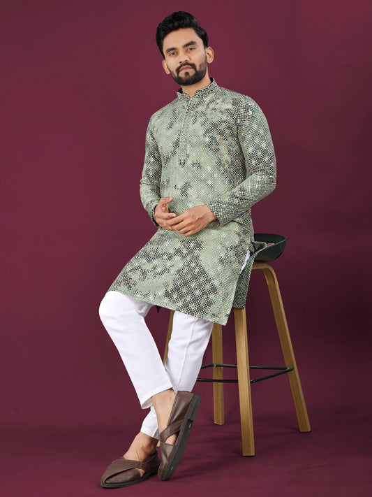 Men's Designer Chikankari Kurta Set: Heavy Viscose Rayon & Cotton Pajama
