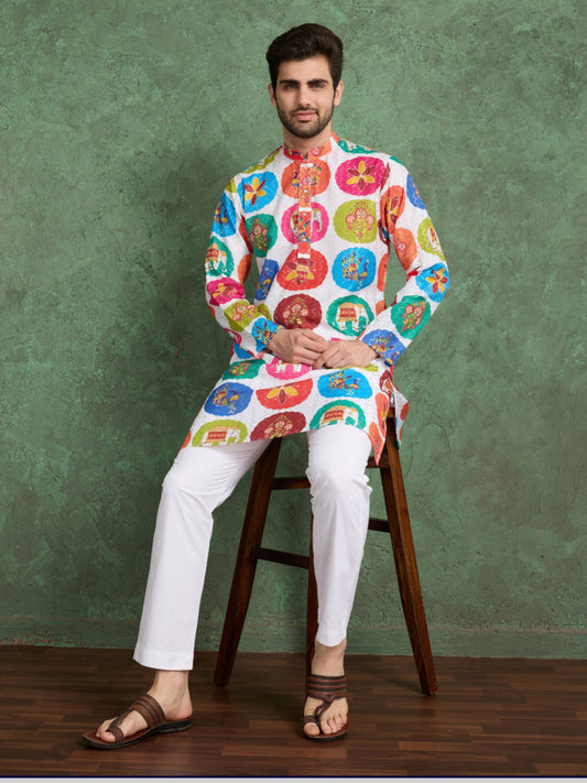 Men’s Heavy Rayon Kurta Set – Printed & Embroidered Work – Multicolour