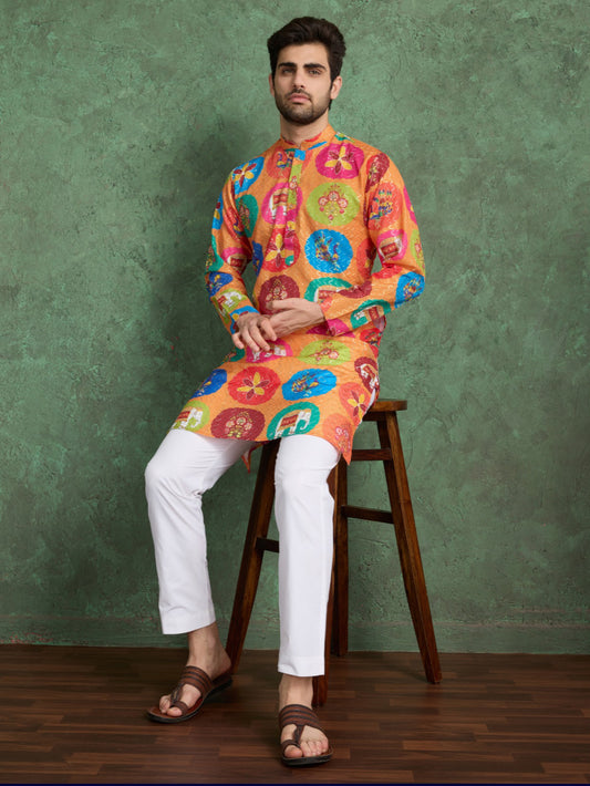 Men’s Heavy Rayon Kurta Set – Printed & Embroidered Work – Multicolour