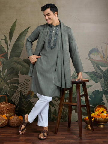 New Exclusive Festival Wear Real Mirror Work Men's Kurta Set Collection