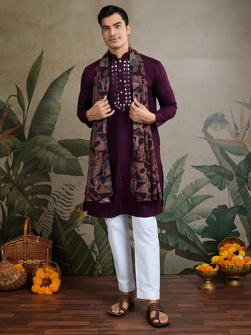 Festival Wear Heavy Viscose Rayon Real Mirror Work Kurta Dupatta Set Men's Collection