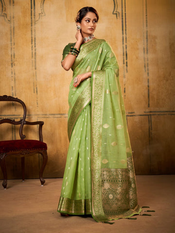 Elegant Petals Banarasi Tissue Saree with Rich Contrast Border For Women's