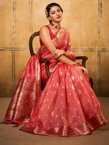 Elegant Petals Banarasi Tissue Saree with Rich Contrast Border For Women's