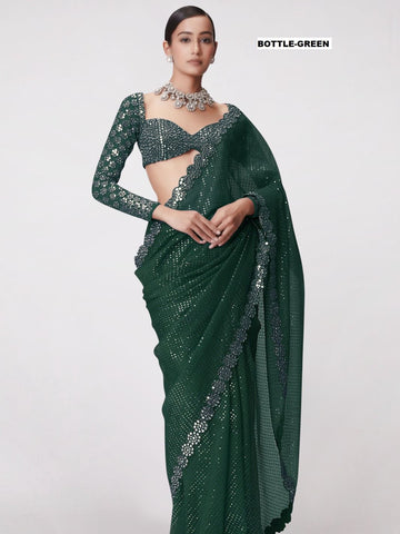 Real Mirror Work Designer Sarees For Wedding at Kusum Designer Studio