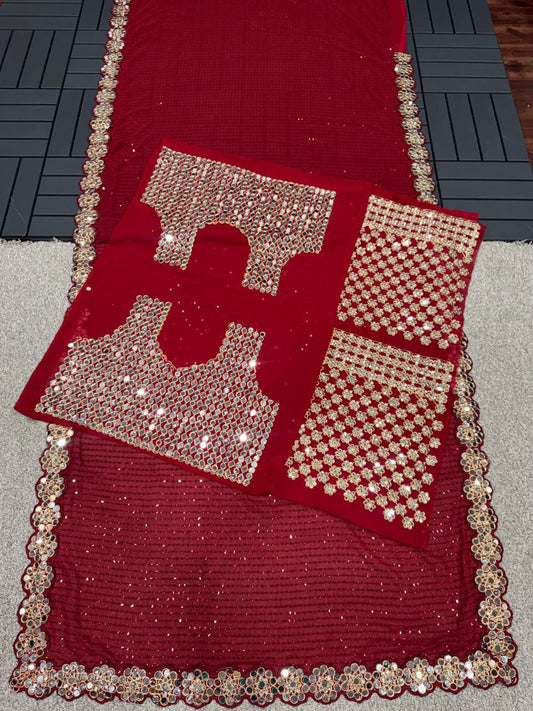 Real Mirror Work Designer Sarees For Wedding at Kusum Designer Studio