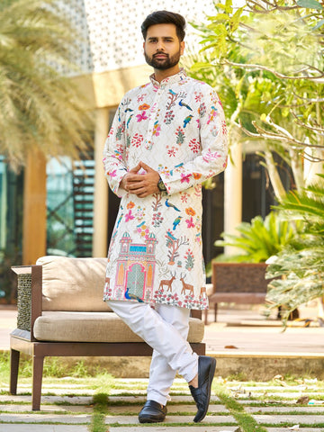 Exclusive Party Wear Rayon Embroidered Printed Men's Kurta Collection