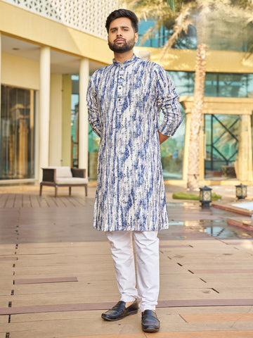 Men’s Multi-Color Rayon Kurta with Schiffli Chikan Embroidery & Print – Cotton Bottom Included