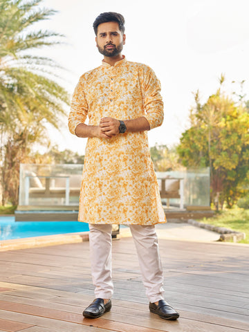 Men’s Multi-Color Rayon Kurta with Schiffli Chikan Embroidery & Print – Cotton Bottom Included