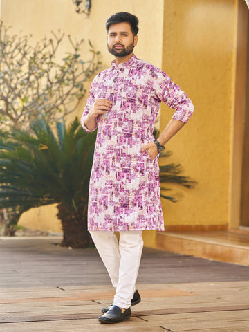 Men’s Multi-Color Rayon Kurta with Schiffli Chikan Embroidery & Print – Cotton Bottom Included