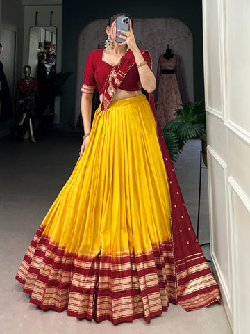 Elegant Yellow Heavy Beautiful Half Saree For Women's Collection