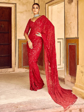 New Design Heavy Georgette Sequins Embroidery Work Saree For Women