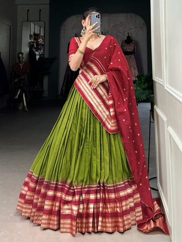 Elegant Mehandi Heavy Beautiful Half Saree For Women's Collection