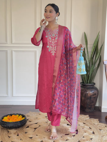 Maroon Color Gadhval Fabric Kurta Set For Women