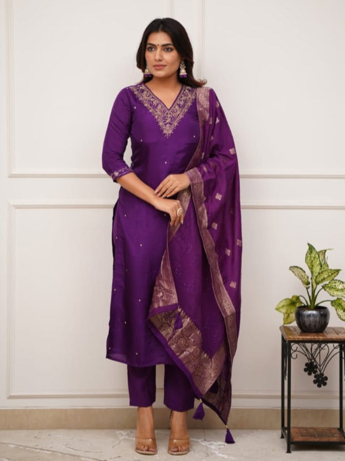 Vicose Chanderi Kurta Set For Women