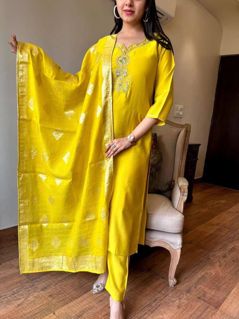 New Radiance Heavy Viscose Chanderi Kurta Set For Women