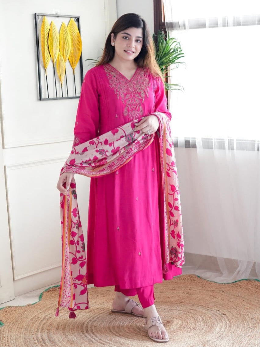Rani Color Heavy Viscose Chanderi Kurta Set For Women