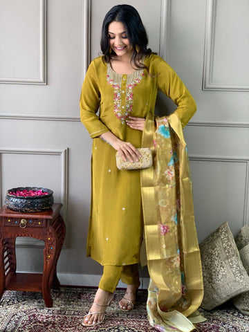 Radiance Heavy Viscose Chanderi Embroidered Kurta Set For Women
