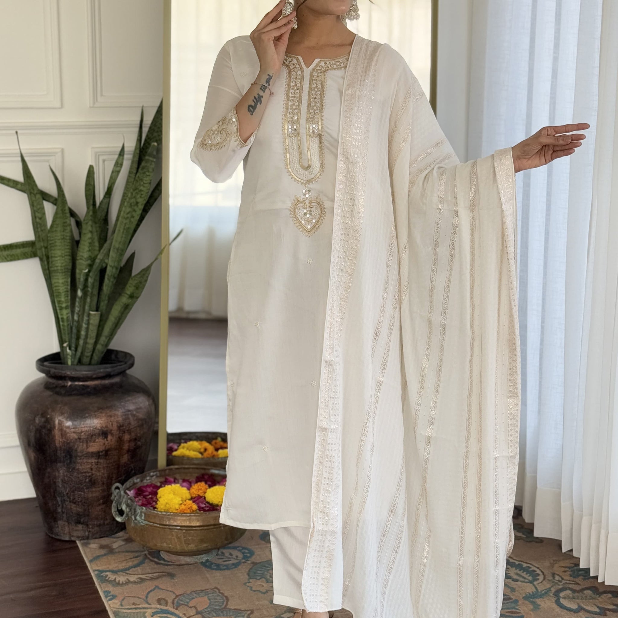 Radiate Frace Viscose Chanderi Top & Bottom with a Touch of Jacquard For Women