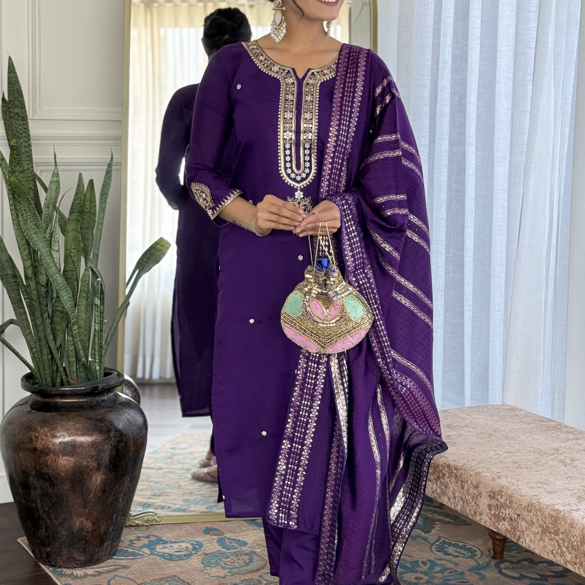 Timeless Beauty Viscose Chanderi Set Paired With Jacquard Dupatta For Women