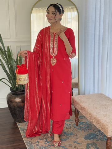 Classic Charm Viscose Chanderi Set Paired With a Touch of Jacquard Dupatta For Women