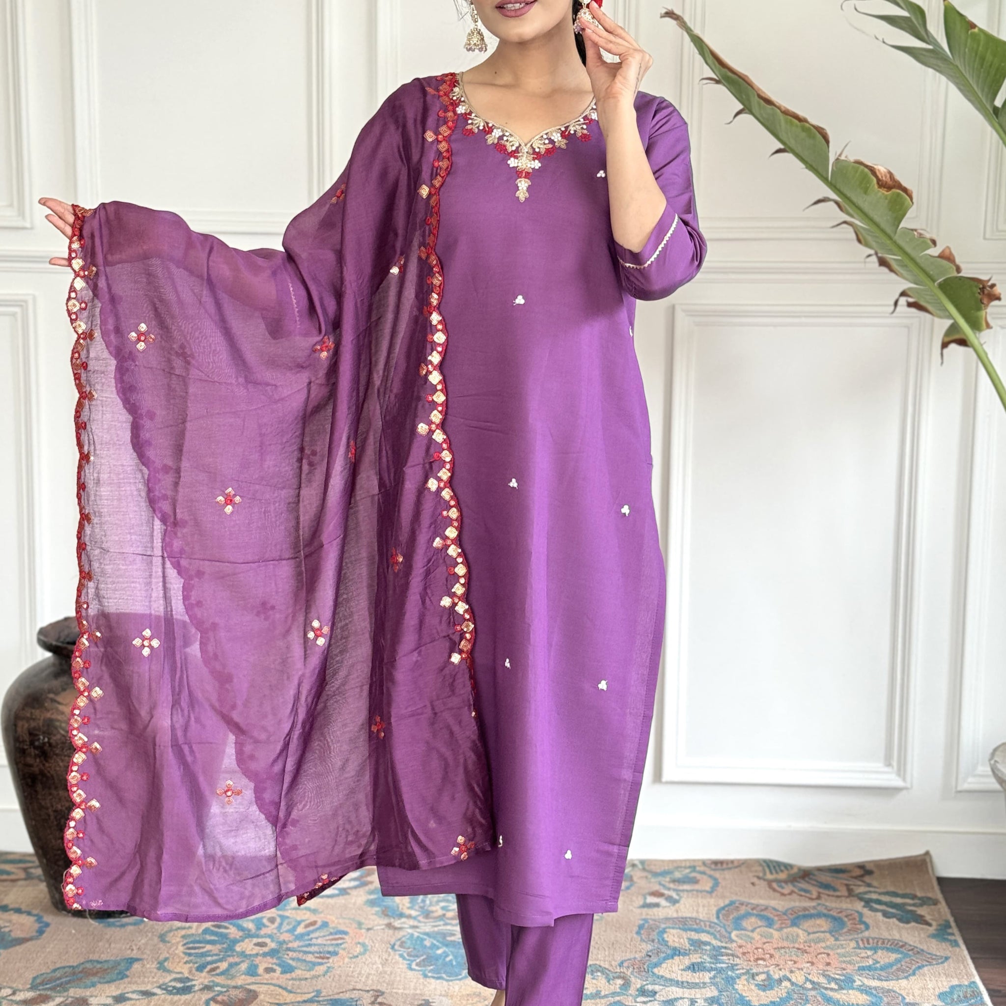 Elegant Light Purple Kurta Set in Viscose Chanderi with Dupatta