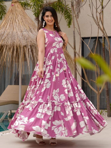Pink Floral Print Heavy Slub Cotton Printed Summer Collection For Women's