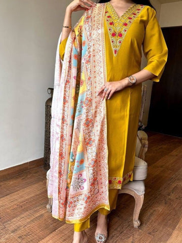 Vibrant Yellow Chanderi Kurta Set with Flowing Silk Crepe Dupatta