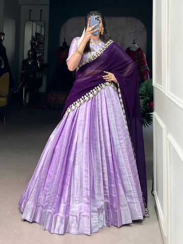 Light Lavender Purple Lehenga Set Jacquard Silk Lehenga & Blouse with Georgette Dupatta For Women's