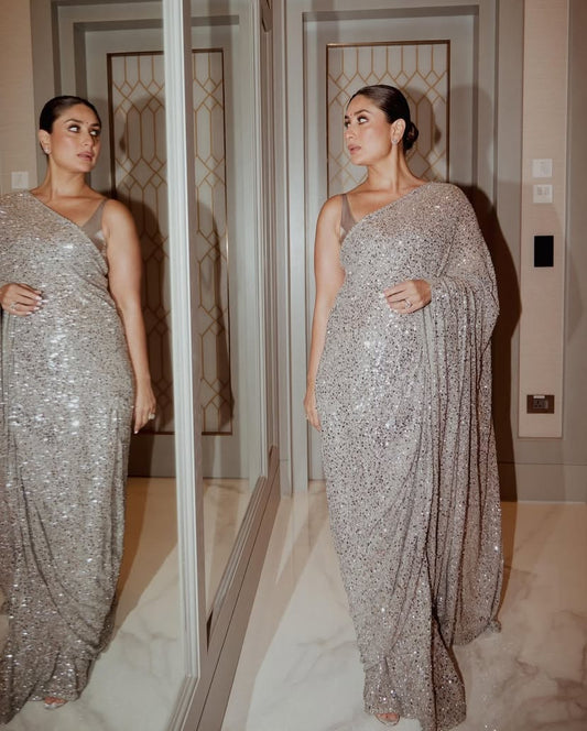 Actress Kareena Kapoor Sequence Saree For Party Look