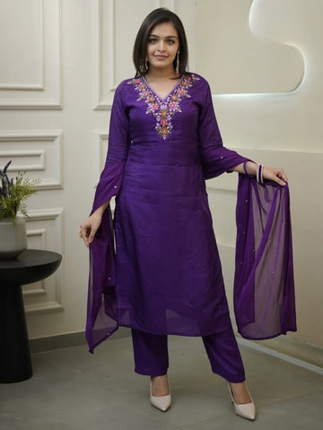 Designer Vichitra Silk Kurta & Chanderi Dupatta Set – Festive Wear