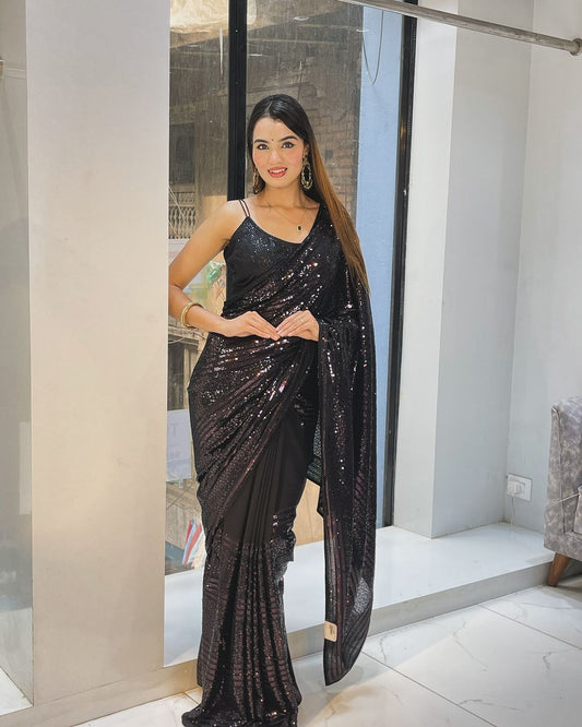 Georgette Black Trending Designer Sequence Saree