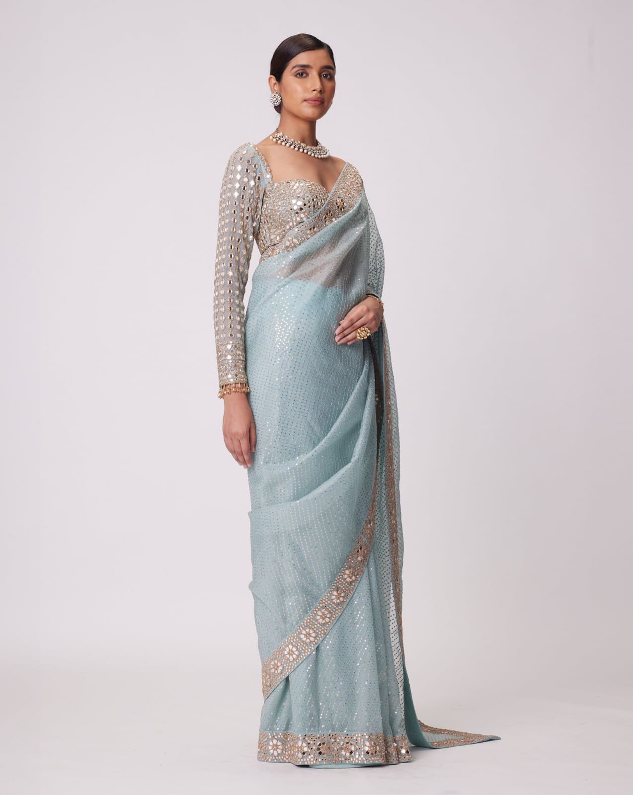 Georgette Sky Blue Color Sequence Saree For Party Wear