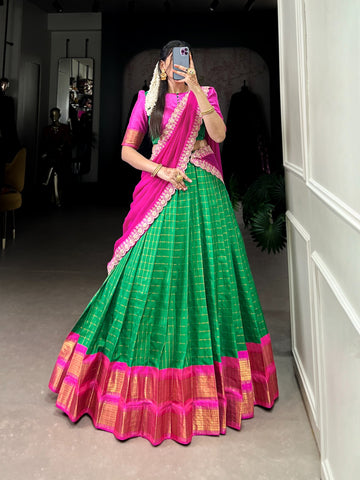Green South India Style Half Saree For Women