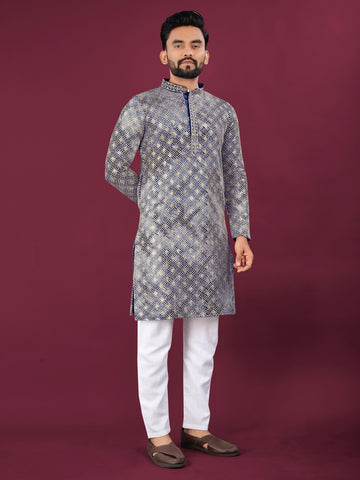 Lucknowi Chikankari Men's Kurta Set - Viscose Rayon & Cotton Pajama