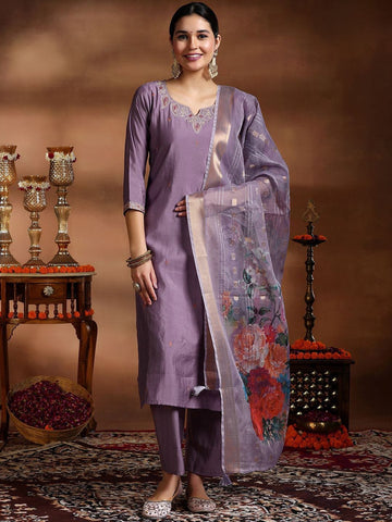 Women's Viscose Kurta Set with Embroidery & Printed Organza Dupatta