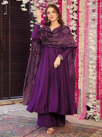 Graceful PV-Chanderi Kurta Set with Printed Chanderi Dupatta