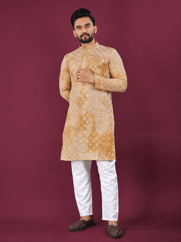 Heavy Chikankari Viscose Rayon Kurta & Cotton Pajama Set for Men