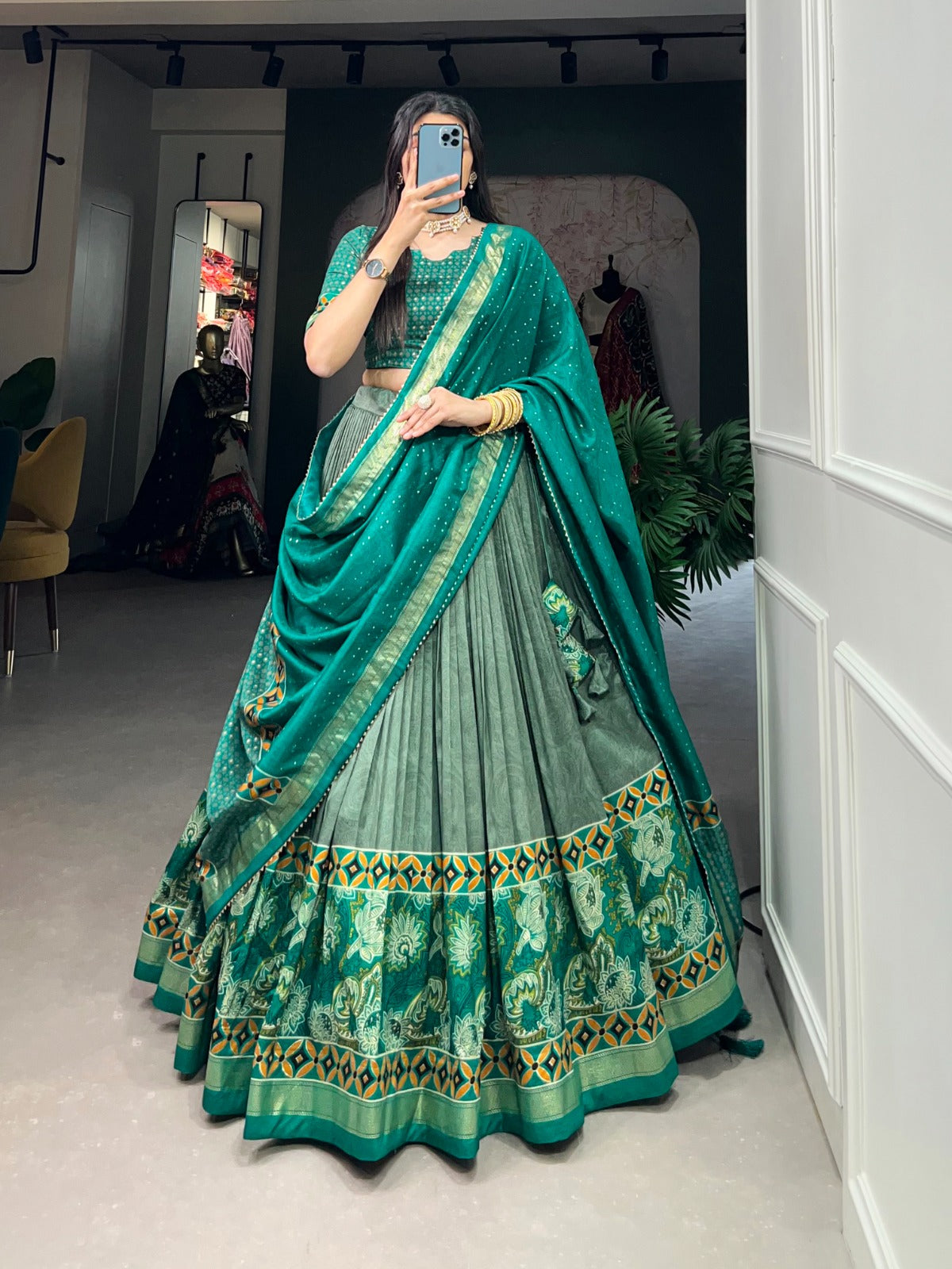 Tussar Silk Printed Half Saree For Women